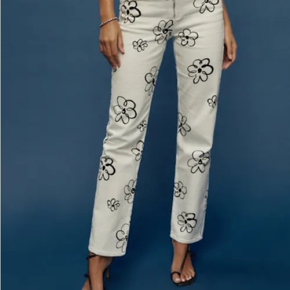 NWT Reformation Julianna Zip Mid Rise Straight Leg Jeans in Floral Scribble - Picture 6 of 9